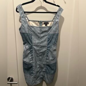 BLUE FAUX LEATHER CONTRAST PANEL dress